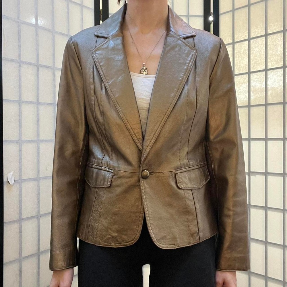 Gold Leather Blazer Y2K